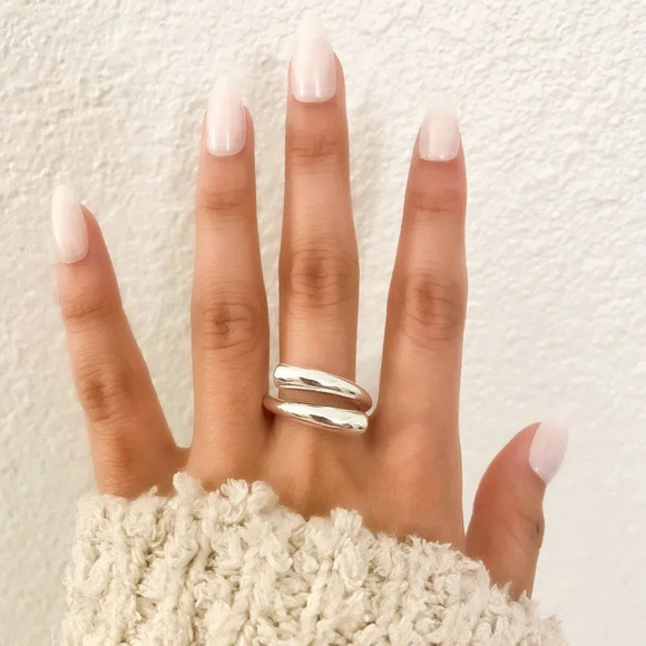 925 Sterling Silver Double Bar Ring Minimalist Chunky Bar Ring Wrap Ring - Picture 2 of 10